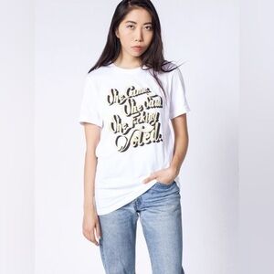 WILDFANG X REFINERY29 She Voted Tee T-shirt L White Yellow